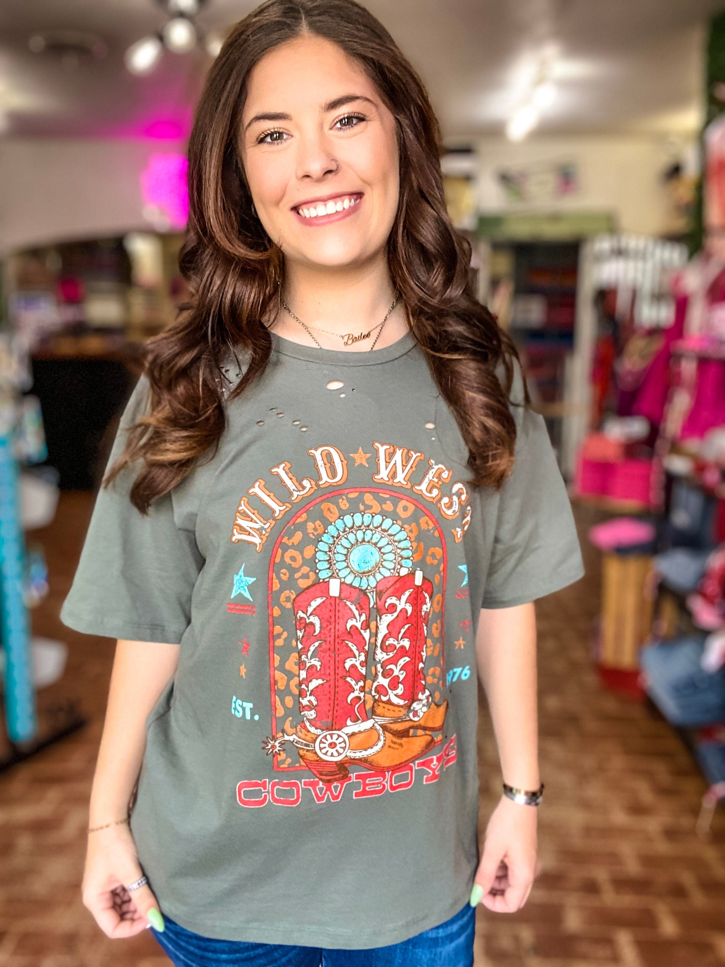 Farmgirl Frosting Vintage Rodeo Tee in Olive S