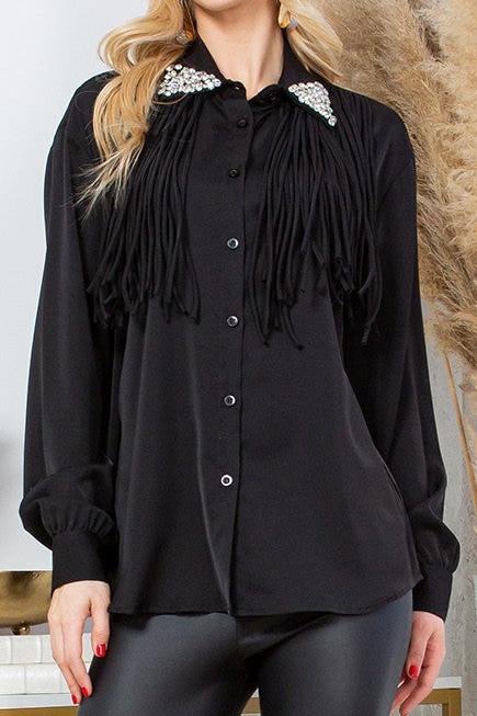 Funky Fringe Embellished Blouse-Black