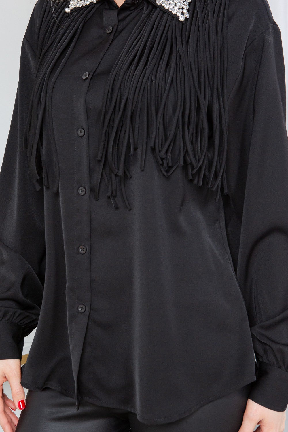 Funky Fringe Embellished Blouse-Black