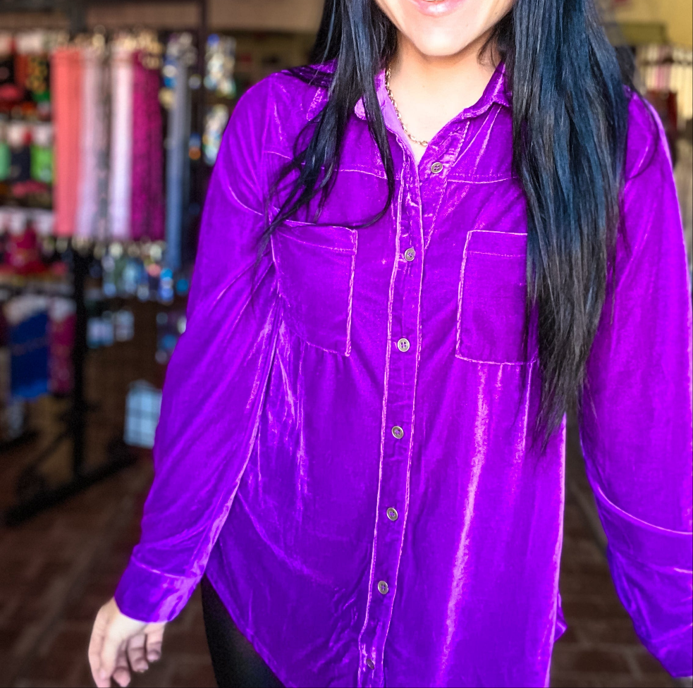 Umgee Velvet Button Down Top- Violet