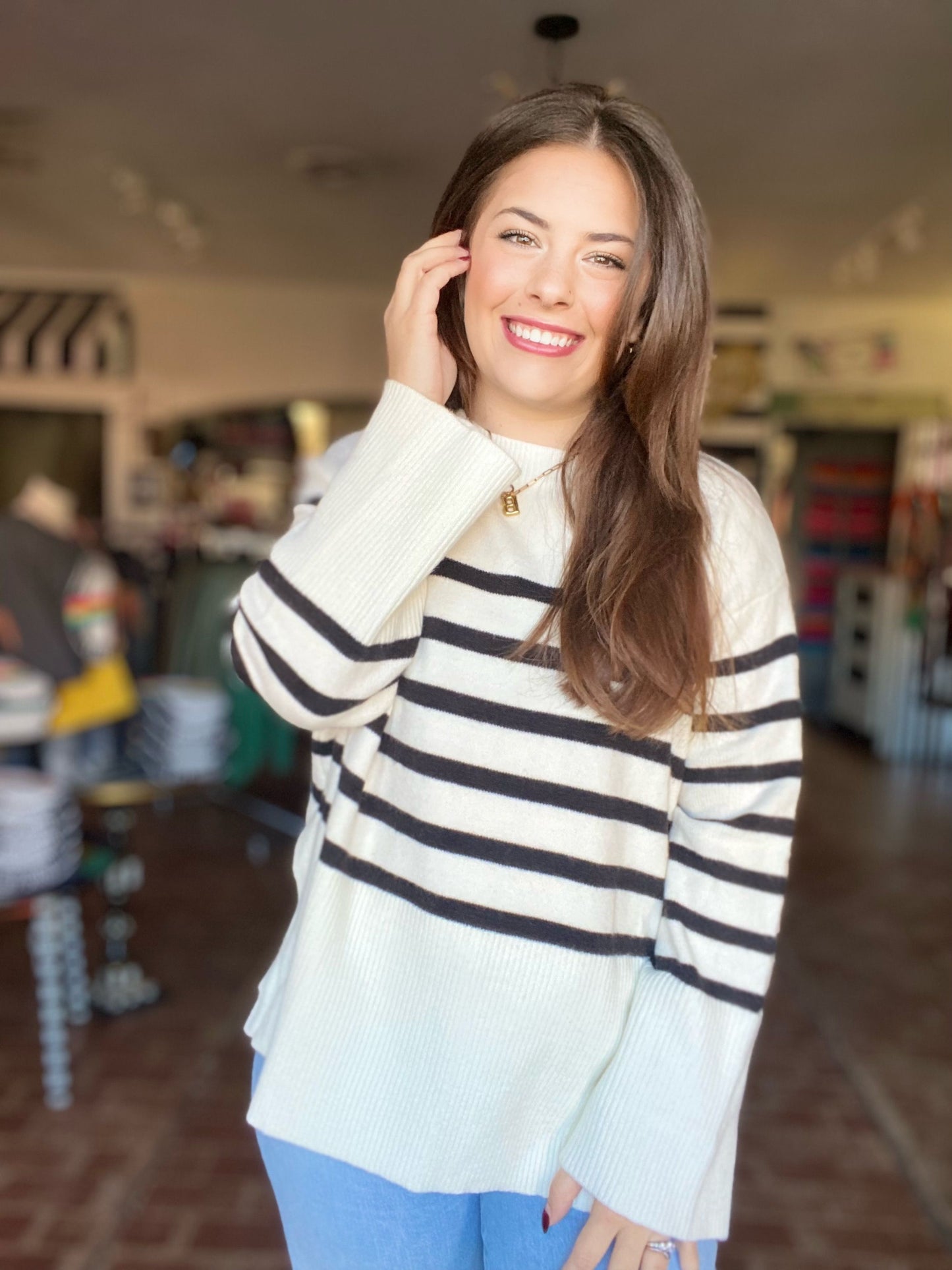 Marlee Stripe Sweater- White