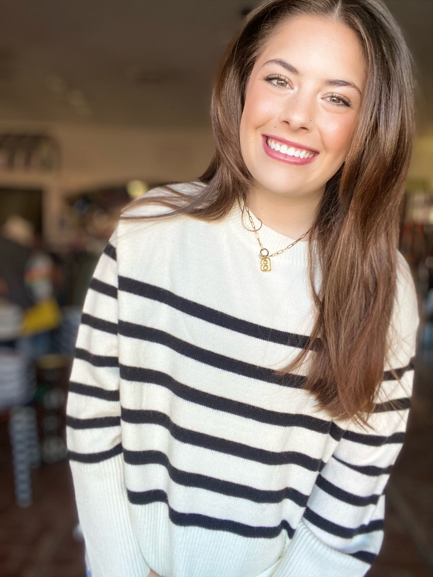 Marlee Stripe Sweater- White