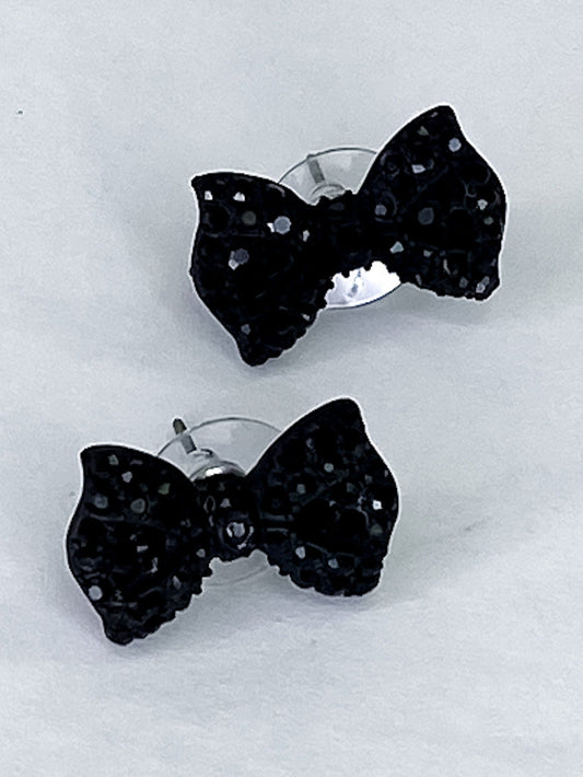 Earrings Black Rhinestone Bow Earrings