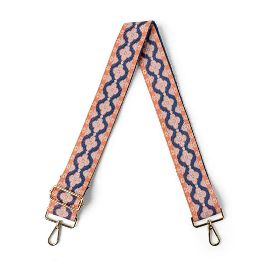 Coral & Navy Quatrafoil Bag Strap