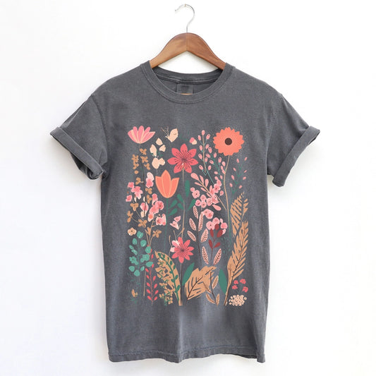 Water Color Flowers Tee- Pepper