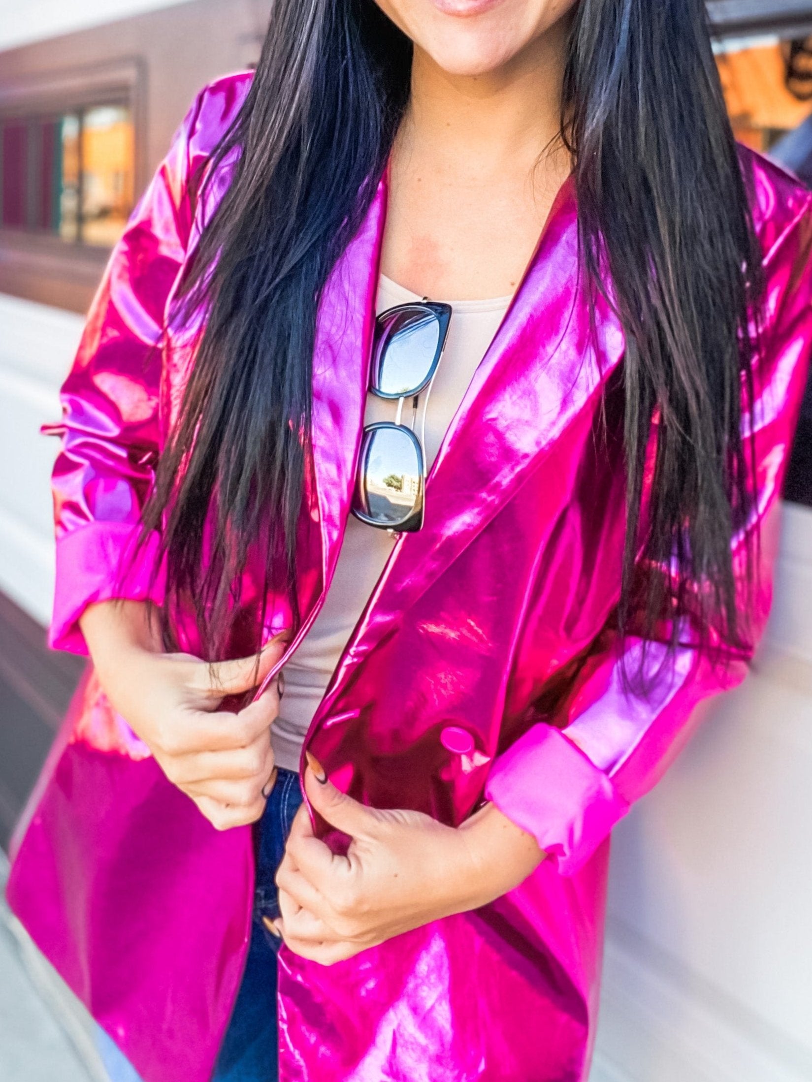 Hot Pink Metallic Blazer