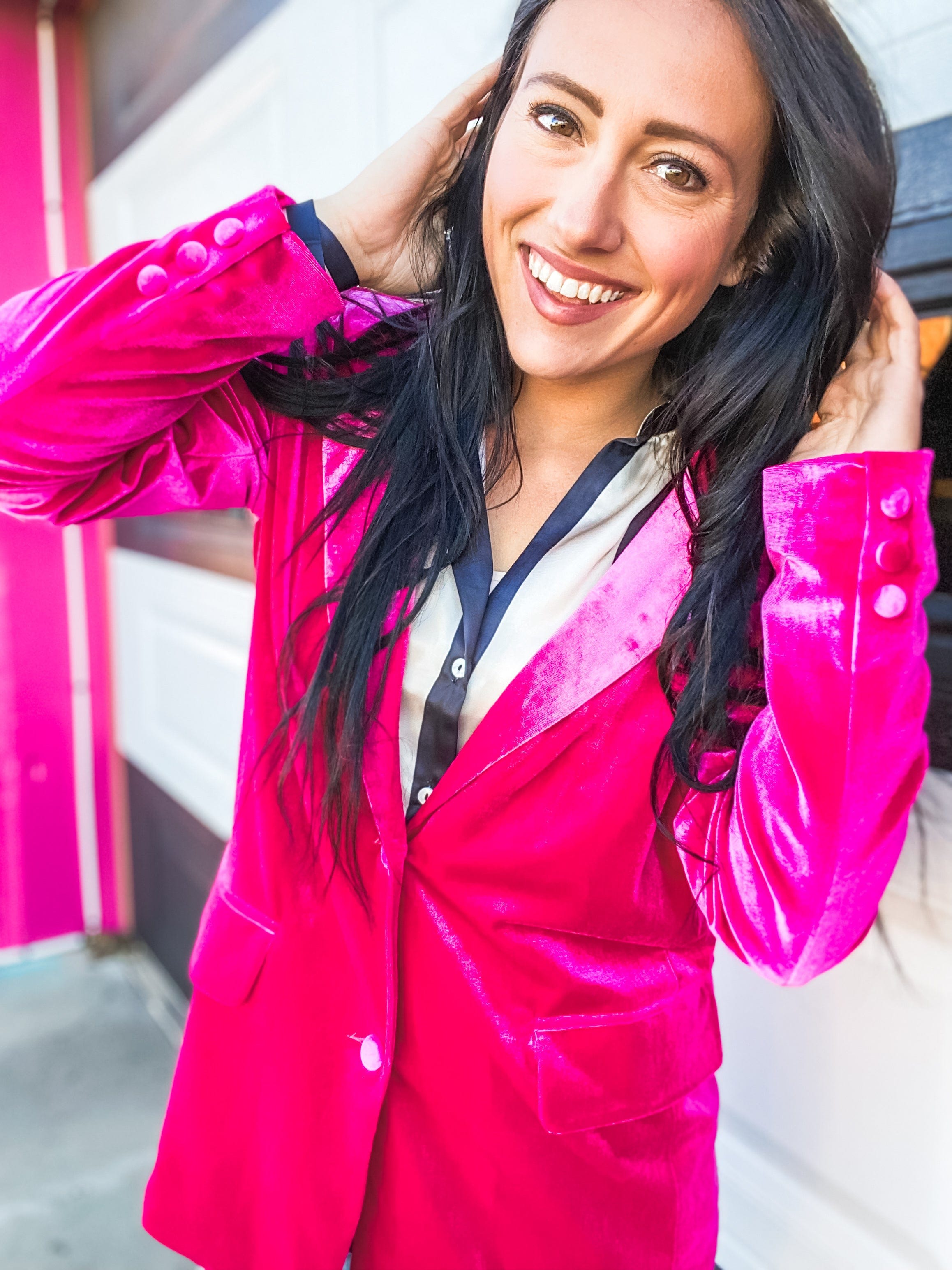 Hot pink sales velvet blazer