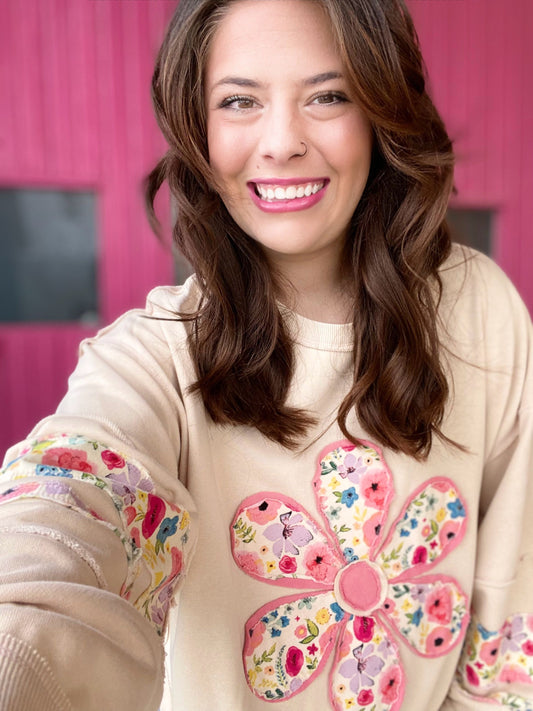 Flower Power Pullover-Oatmeal