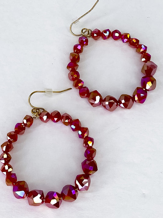 Red Beaded Circle Earring