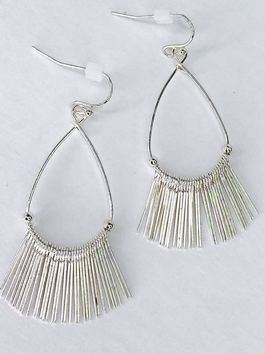 Silver Teardrop Fringe Earrings