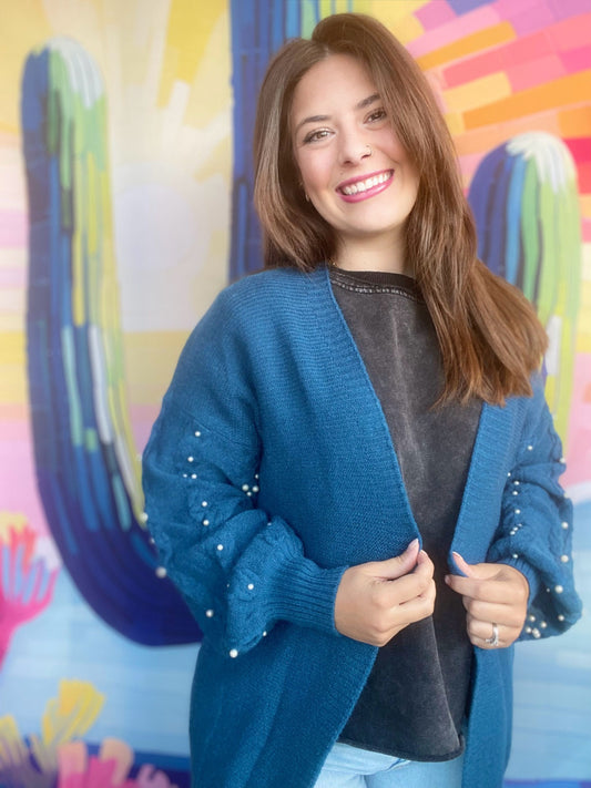 Pearly Girl Fancy Cardi-Teal